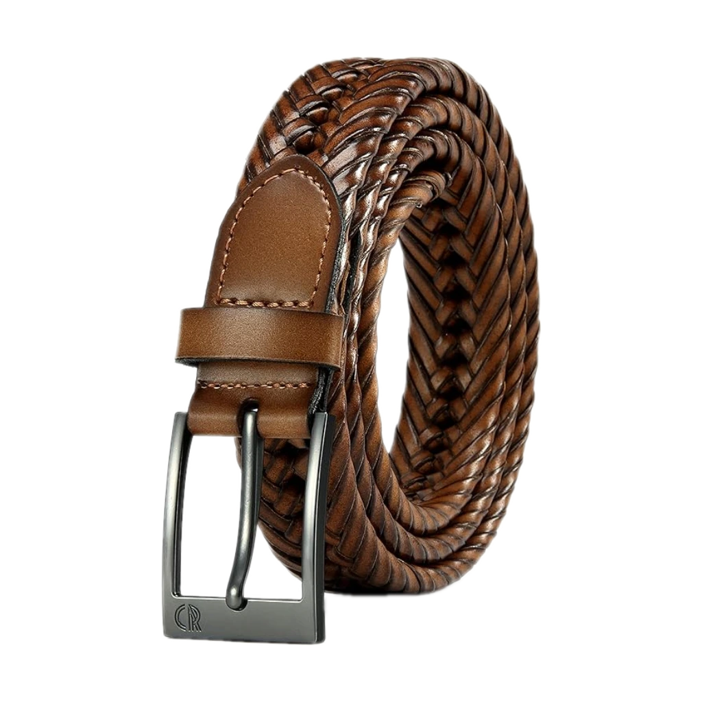 CHAOREN Leather Braided Belts for Men - 1 1/8" Mens Casual Woven Leather Belt for Dress Pants