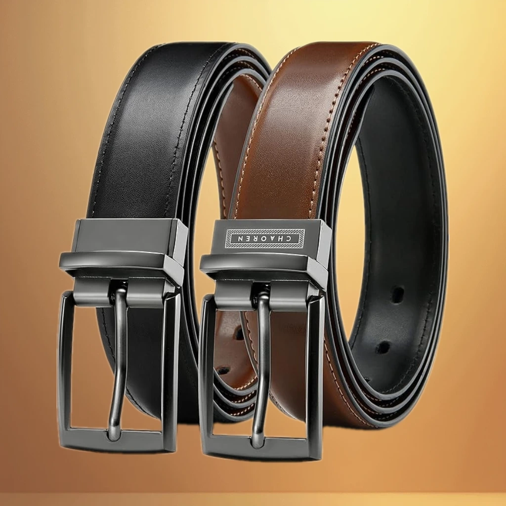CHAOREN Boys Belt, Most Size Kids 1 1/4" Dress Reversible Belt for Youth - One Leather Belt Two Style